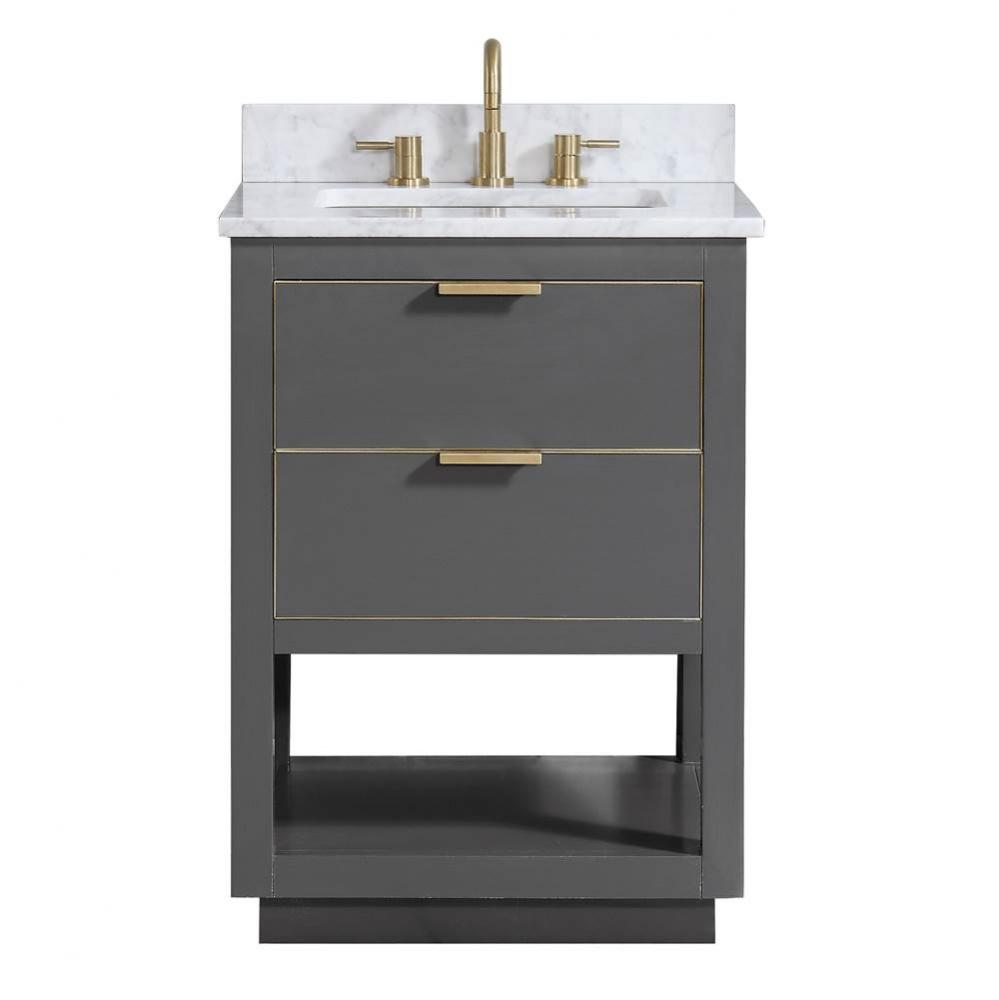 Avanity Allie 25 in. Vanity Combo in Twilight Gray with Gold Trim and Carrara White Marble Top