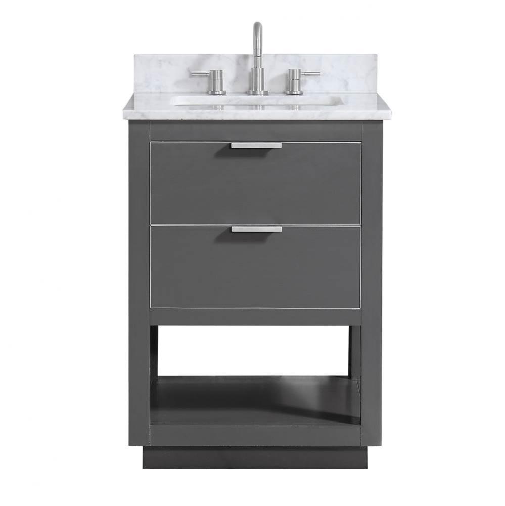 Avanity Allie 25 in. Vanity Combo in Twilight Gray with Silver Trim and Carrara White Marble Top