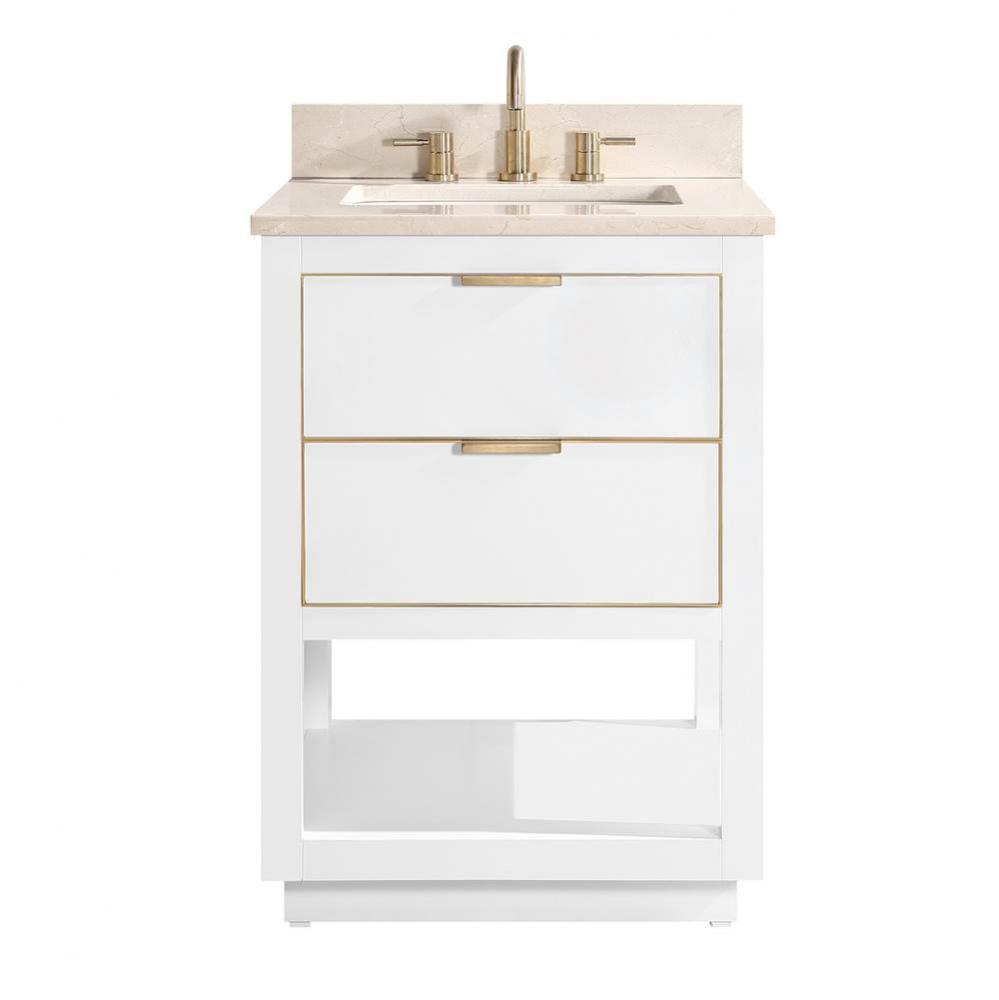 Avanity Allie 25 in. Vanity Combo in White with Gold Trim and Crema Marfil Marble Top