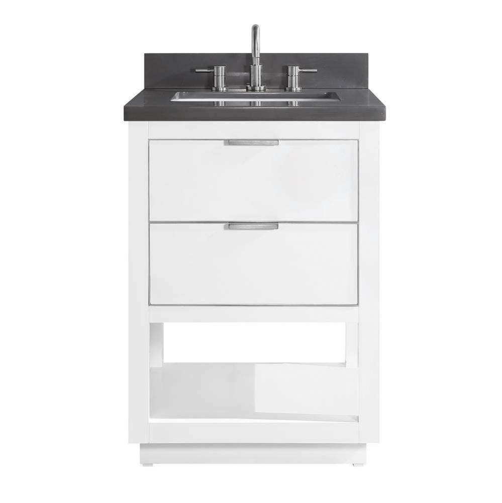 Avanity Allie 25 in. Vanity Combo in White with Silver Trim and Gray Quartz Top