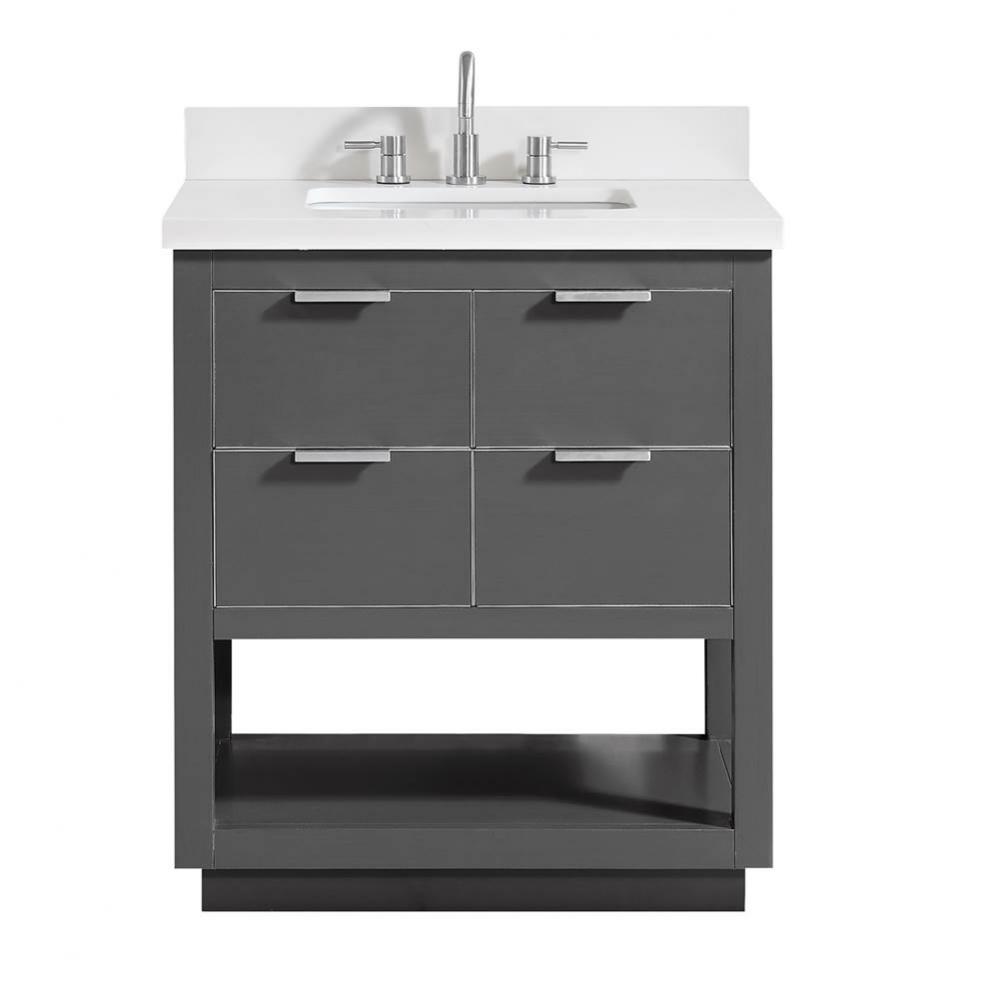 Avanity Allie 31 in. Vanity Combo in Twilight Gray with Silver Trim and White Quartz Top