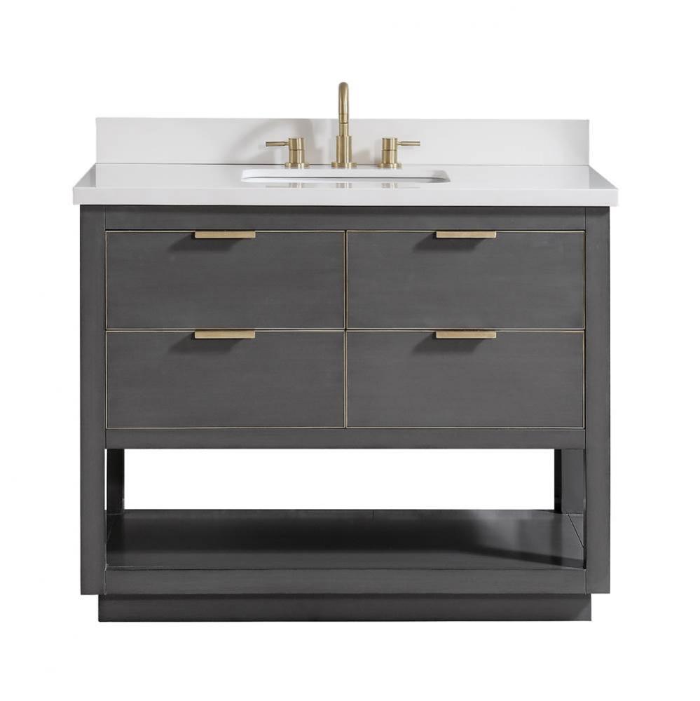 Avanity Allie 37 in. Vanity Combo in Twilight Gray with Gold Trim and White Quartz Top