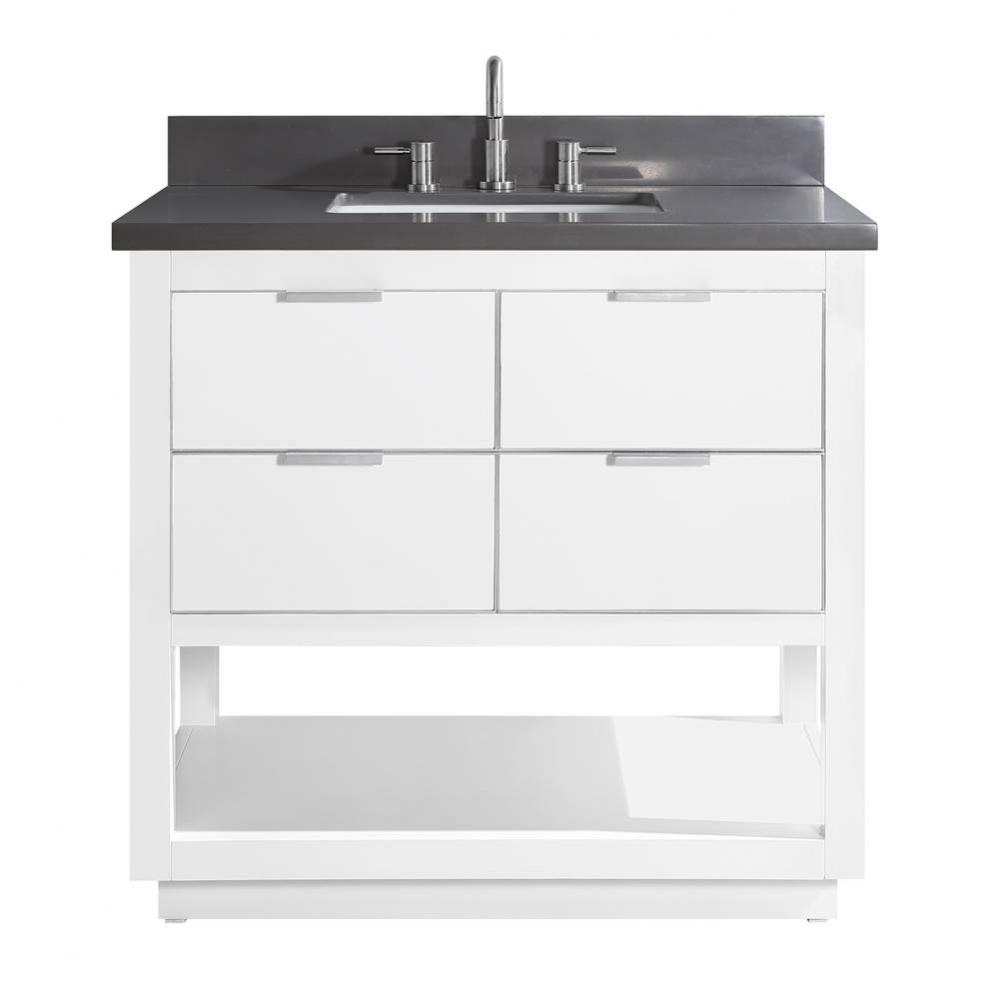 Avanity Allie 37 in. Vanity Combo in White with Silver Trim and Gray Quartz Top