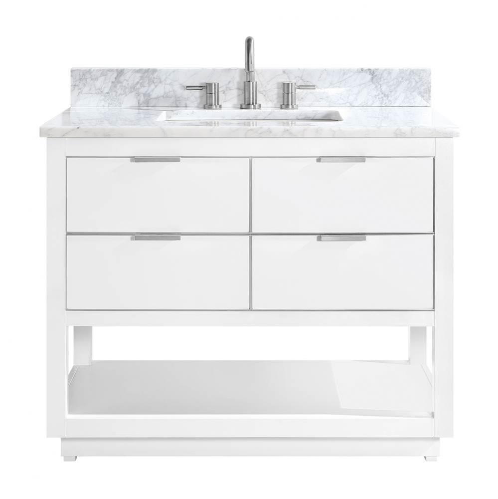 Avanity Allie 43 in. Vanity Combo in White with Silver Trim and Carrara White Marble Top