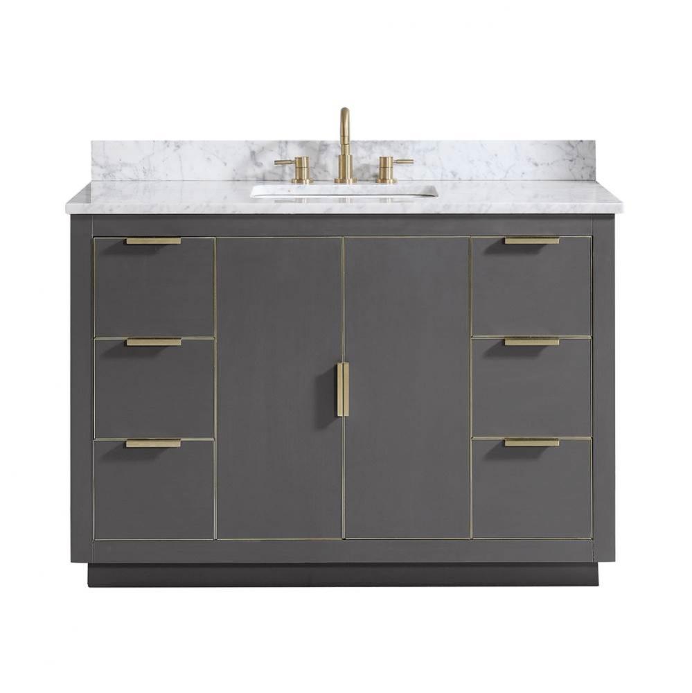 Avanity Austen 49 in. Vanity Combo in Twilight Gray with Gold Trim and Carrara White Marble Top