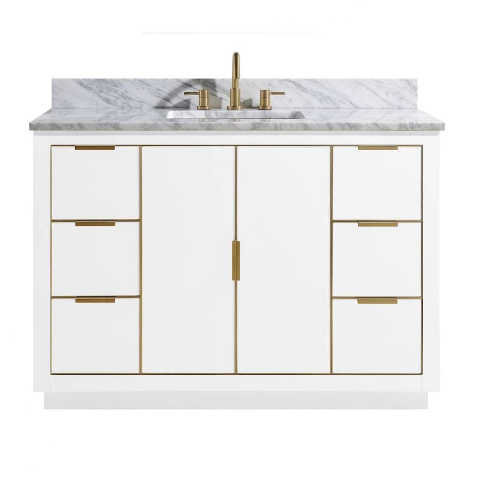 Avanity Austen 49 in. Vanity Combo in White with Gold Trim and Carrara White Marble Top