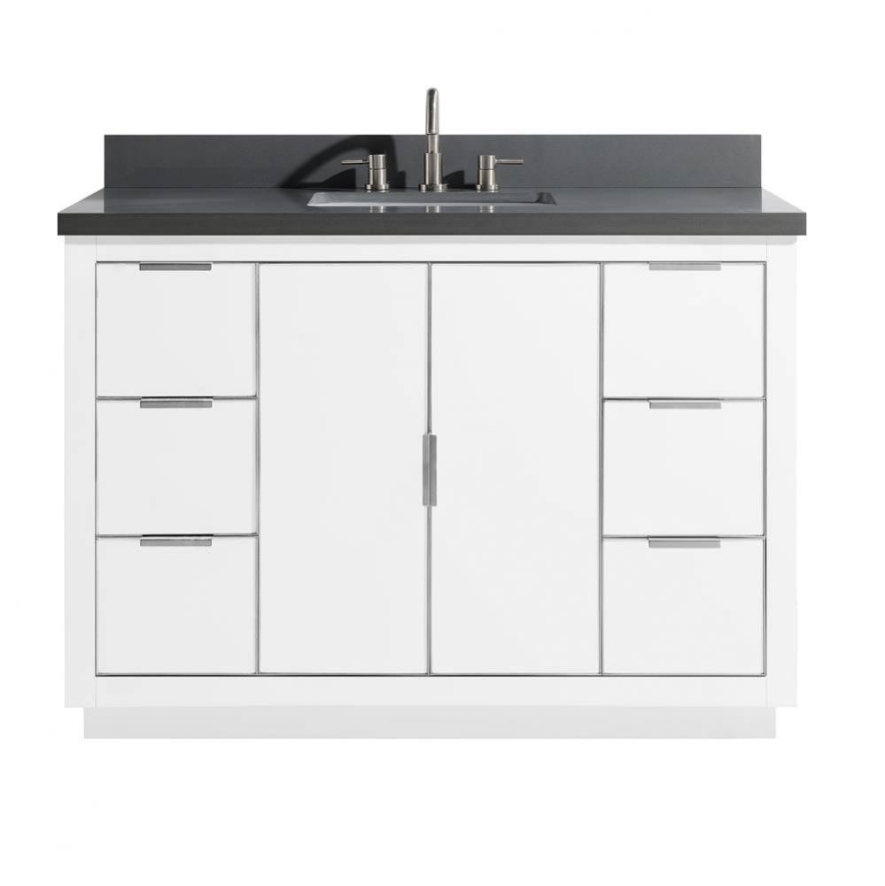 Avanity Austen 49 in. Vanity Combo in White with Silver Trim and Gray Quartz Top