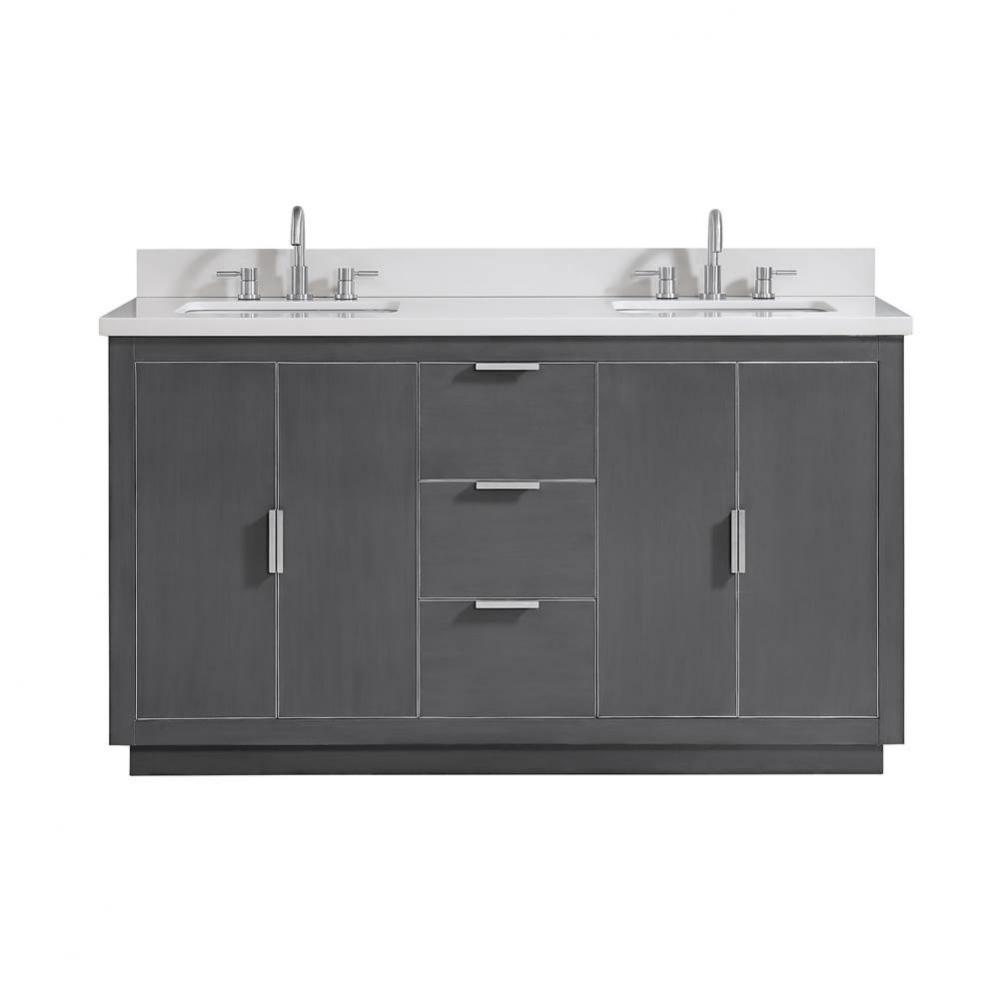 Avanity Austen 61 in. Vanity Combo in Twilight Gray with Silver Trim and White Quartz Top