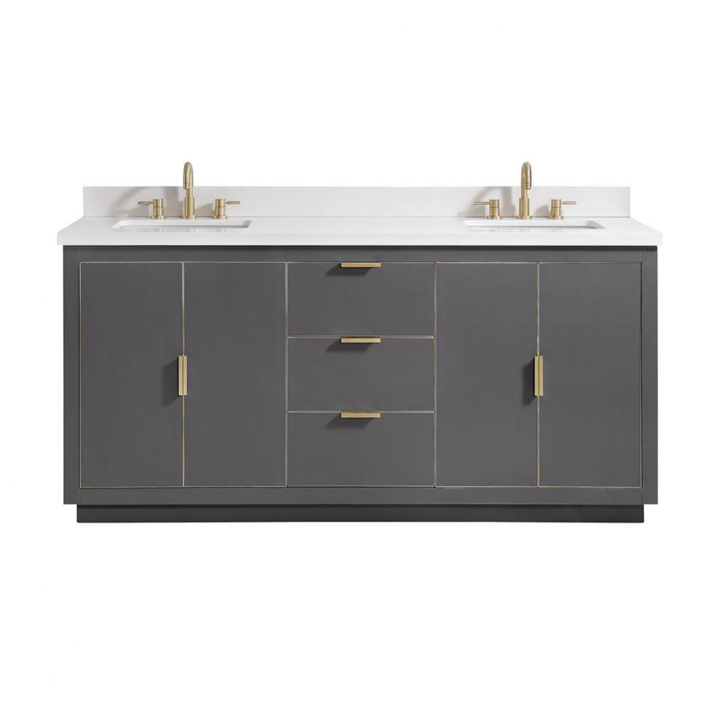 Avanity Austen 73 in. Vanity Combo in Twilight Gray with Gold Trim and White Quartz Top