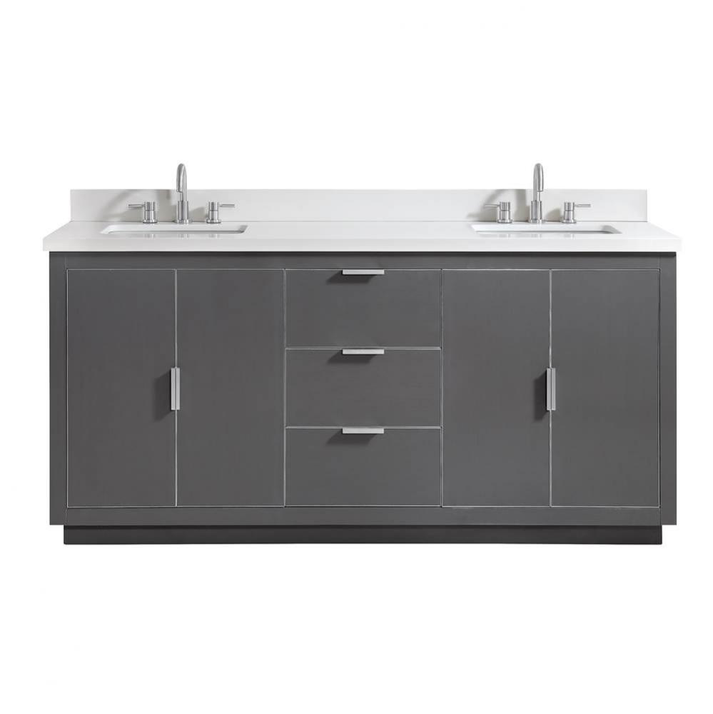 Avanity Austen 73 in. Vanity Combo in Twilight Gray with Silver Trim and White Quartz Top