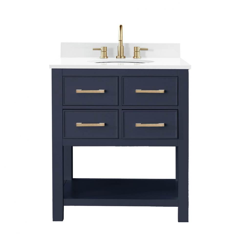 Avanity Brooks 31 in. Vanity in Navy Blue finish with Engineered White Stone Top