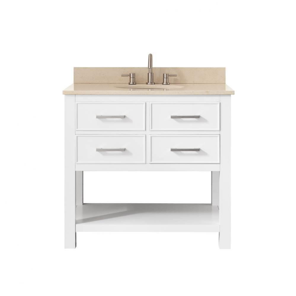 Avanity Brooks 37 in. Vanity in White finish with Galala Beige Marble Top