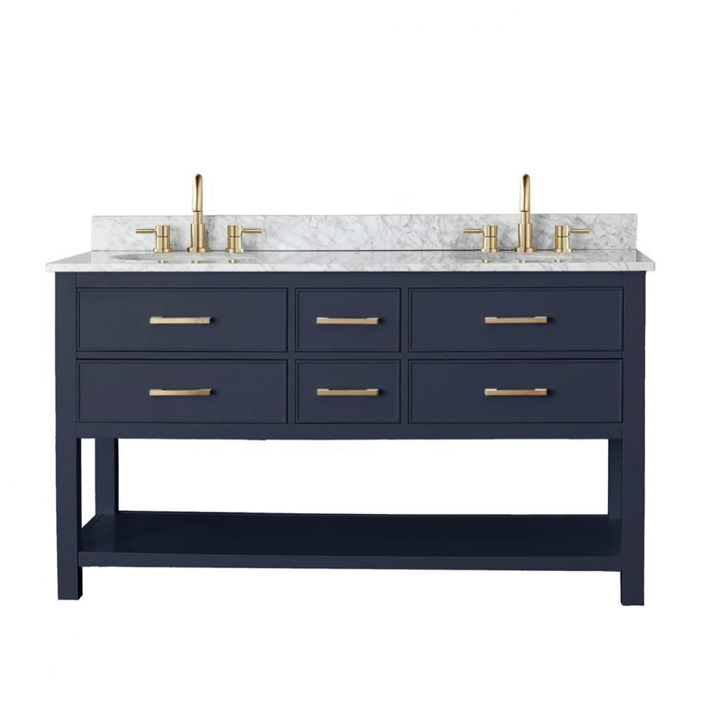 Avanity Brooks 61 in. Double Vanity in Navy Blue with Carrara White Marble Top