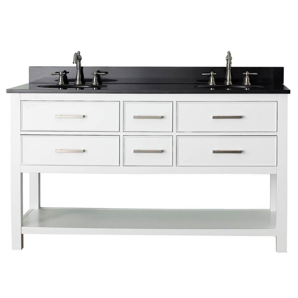 Avanity Brooks 61 in. Double Vanity in White finish with Black Granite Top