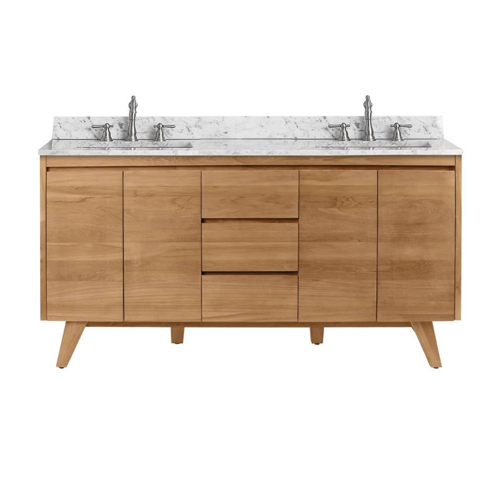 Avanity Coventry 61 in. Vanity Combo in Natural Teak with Carrara White Marble Top