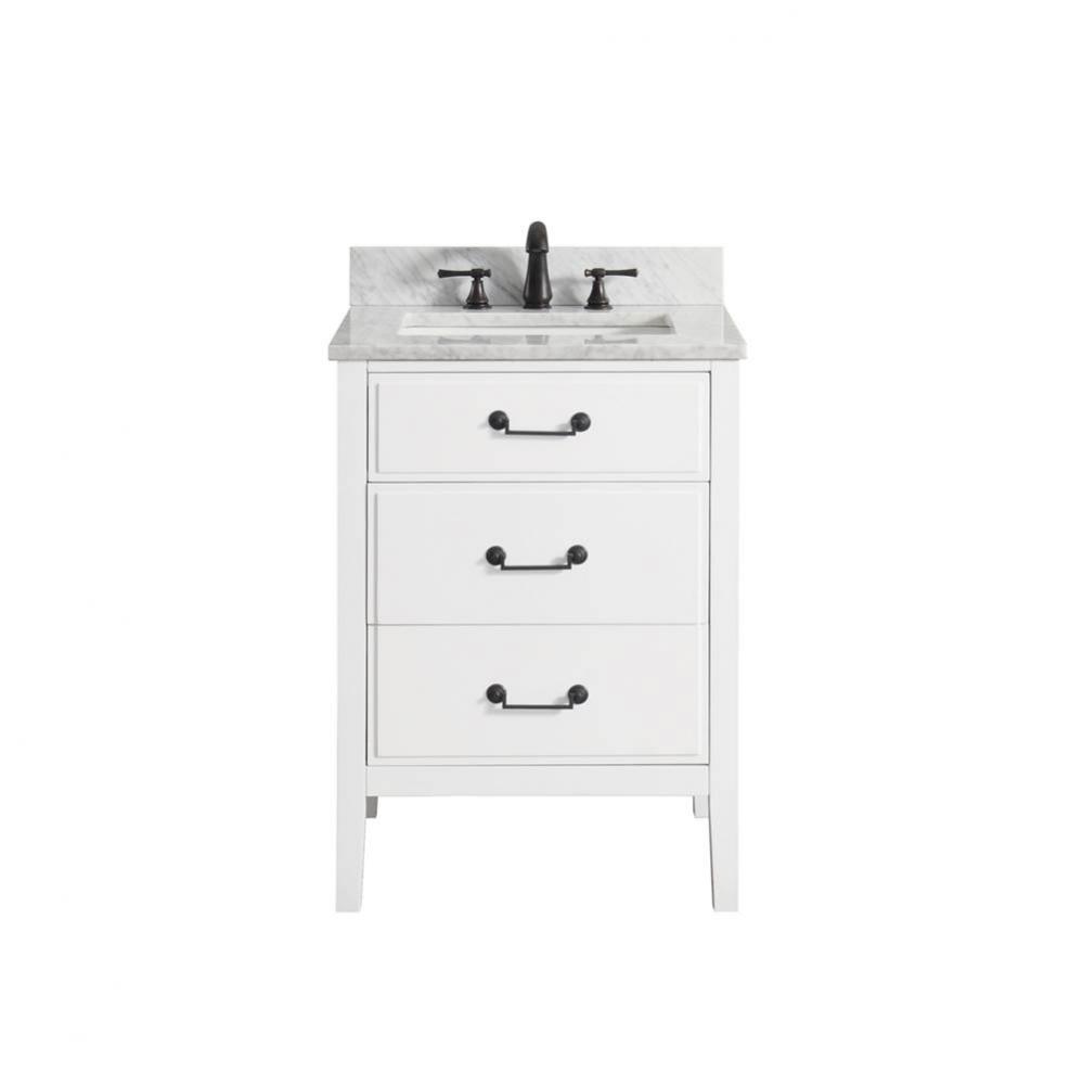 Avanity Delano 25 in. Vanity in White finish with Carrara White Marble Top