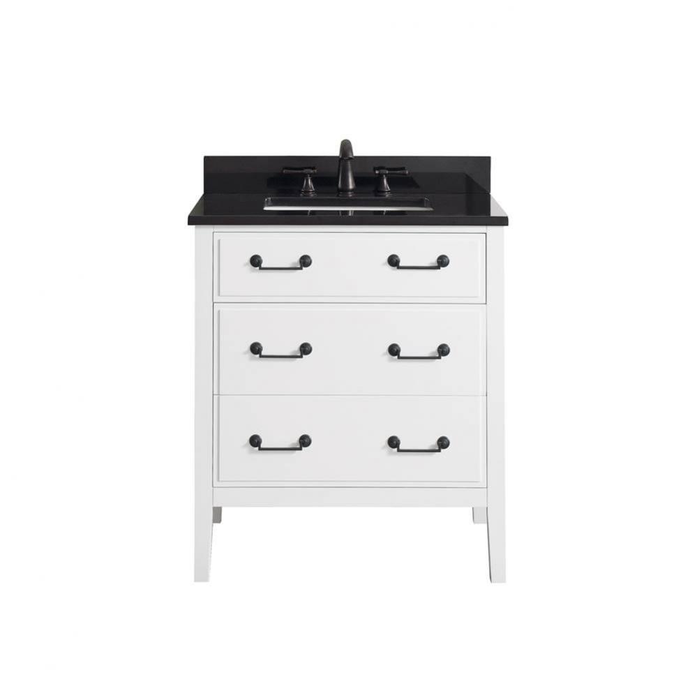 Avanity Delano 31 in. Vanity in White finish with Black Granite Top