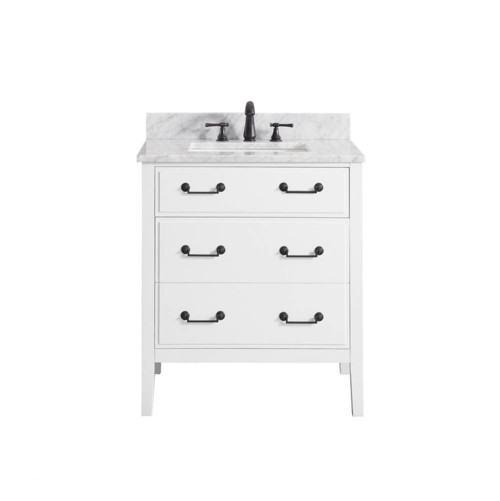 Avanity Delano 31 in. Vanity in White finish with Carrara White Marble Top