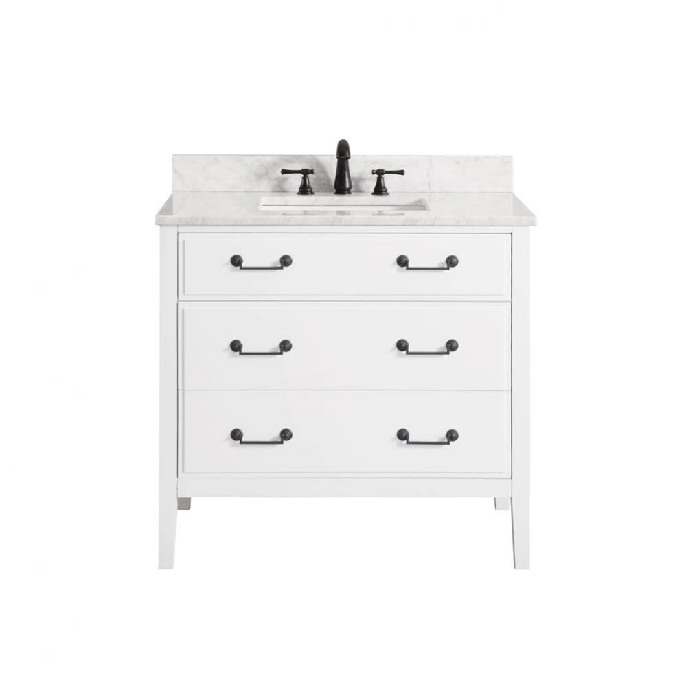 Avanity Delano 37 in. Vanity in White finish with Carrara White Marble Top