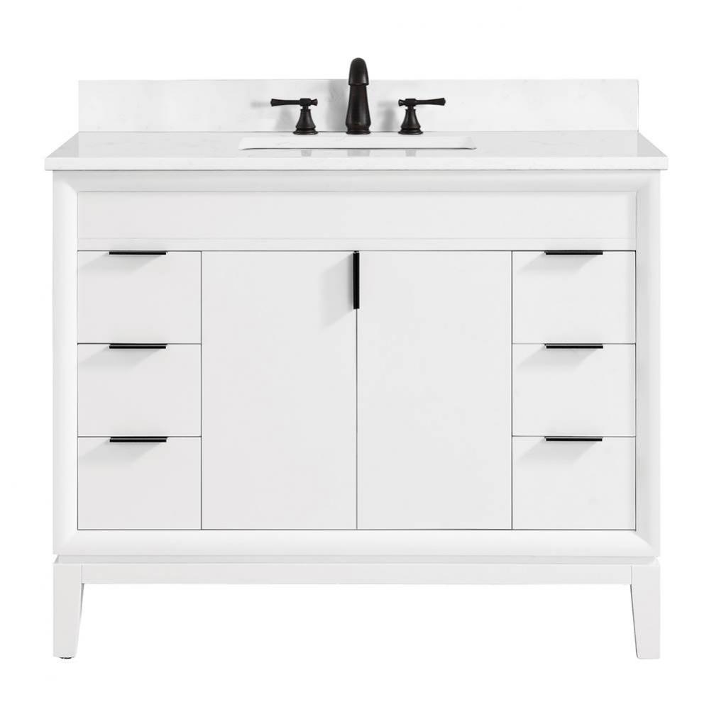 Avanity Emma 43 in. Vanity Combo in White finish with Cala White Engineered Stone Top