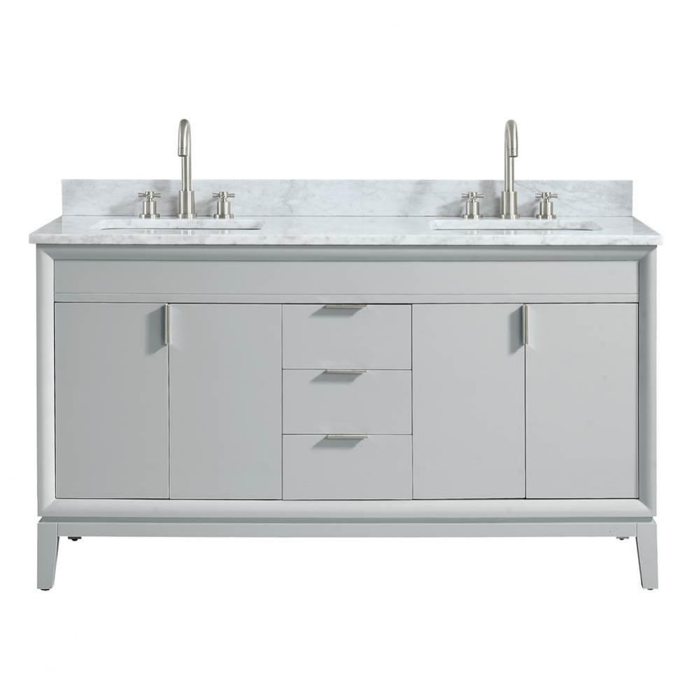 Avanity Emma 61 in. Vanity Combo in Dove Gray with Carrara White Marble Top