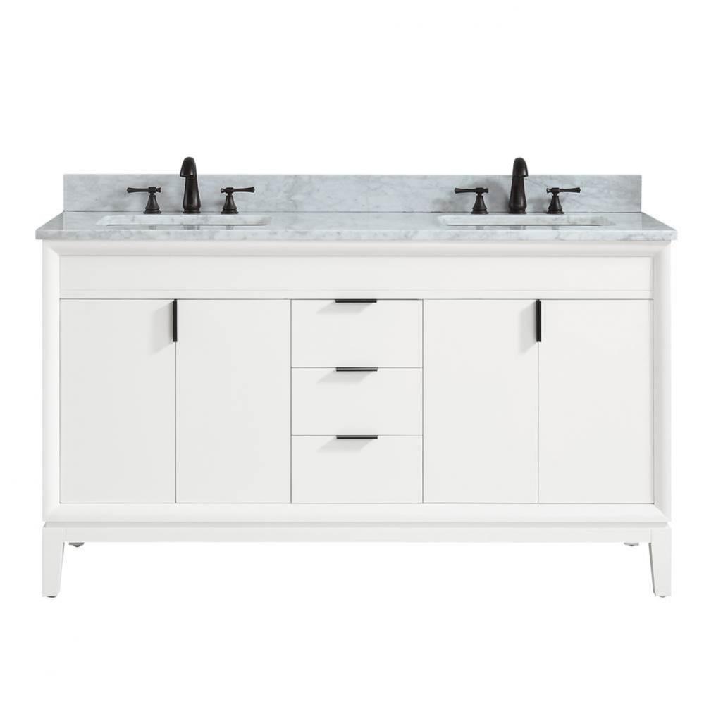 Avanity Emma 61 in. Vanity Combo in White with Carrara White Marble Top