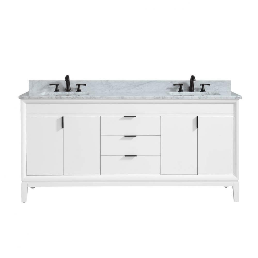 Avanity Emma 73 in. Vanity Combo in White with Carrara White Marble Top