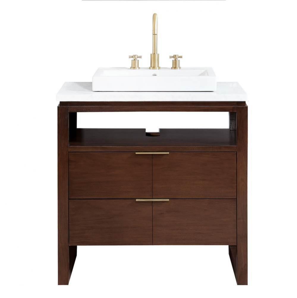 Avanity Giselle 33 in. Vanity in Natural Walnut with Carrara White Marble Top