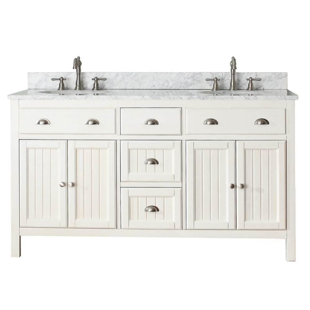 Avanity Hamilton 61 in. Double Vanity in French White finish with Carrara White Marble Top