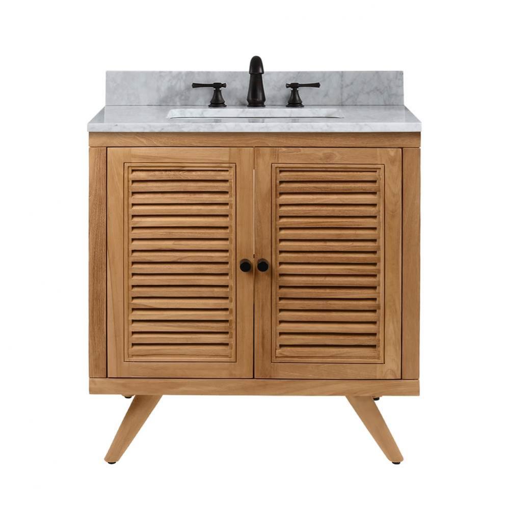 Avanity Harper 31 in. Vanity Combo in Natural Teak with Carrara White Marble Top