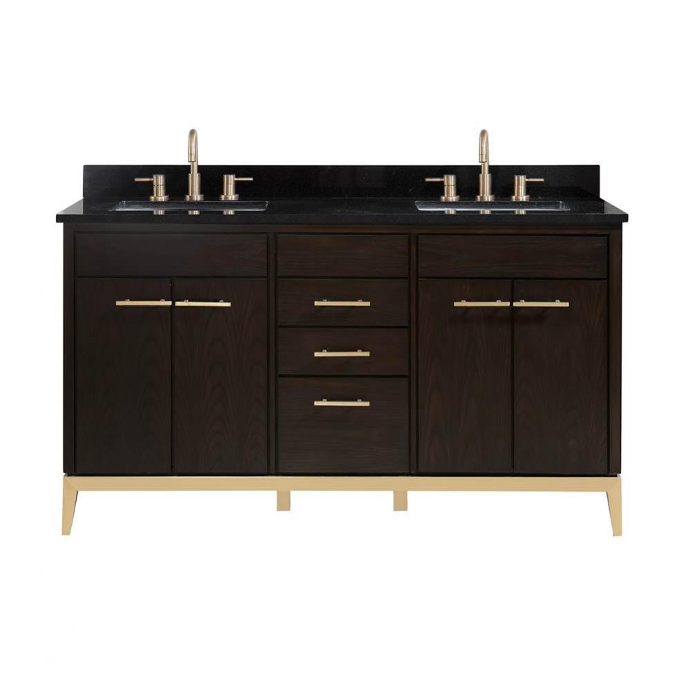 Avanity Hepburn 61 in. Vanity Combo in Dark Chocolate with Black Granite Top