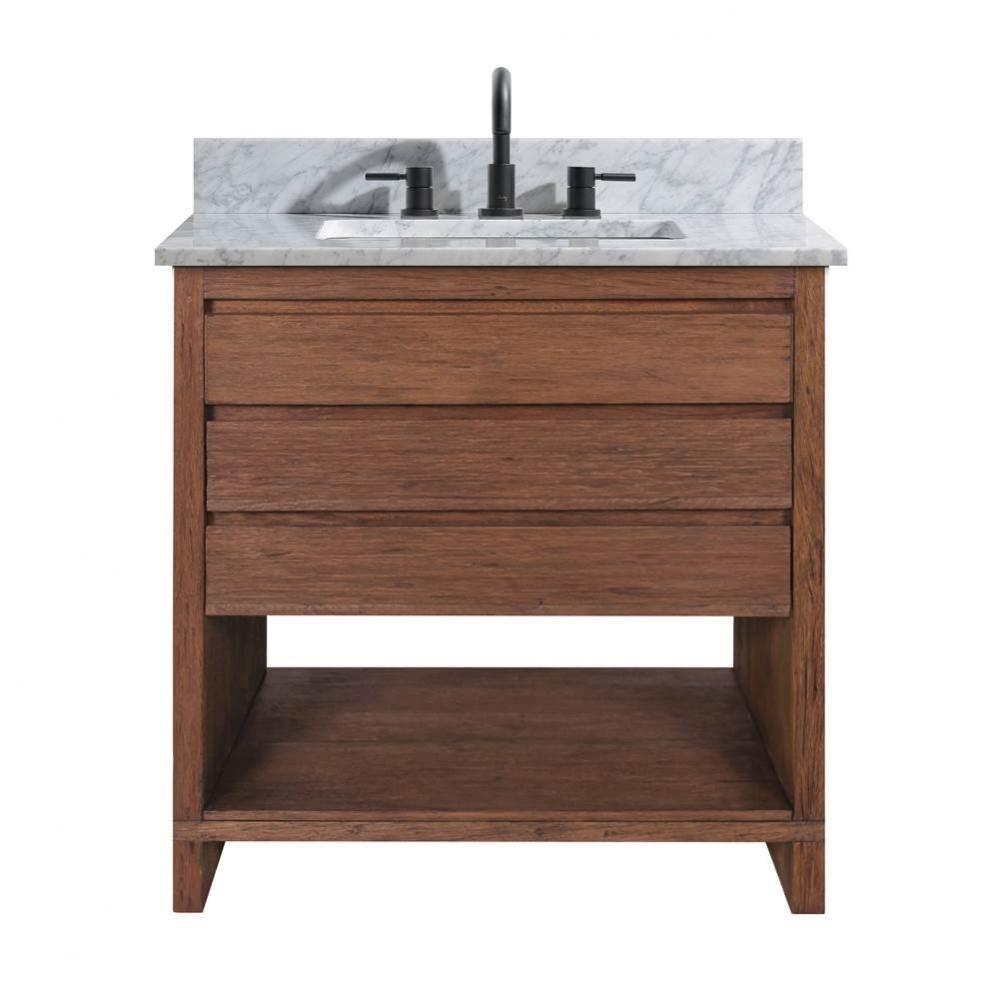 Avanity Kai 31 in. Vanity in Brown Reclaimed Wood with Carrara White Marble Top