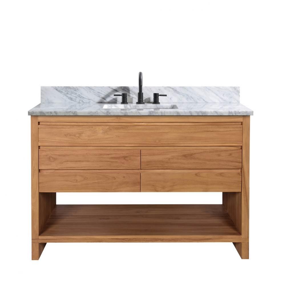 Avanity Kai 49 in. Vanity in Natural Teak with Carrara White Marble Top