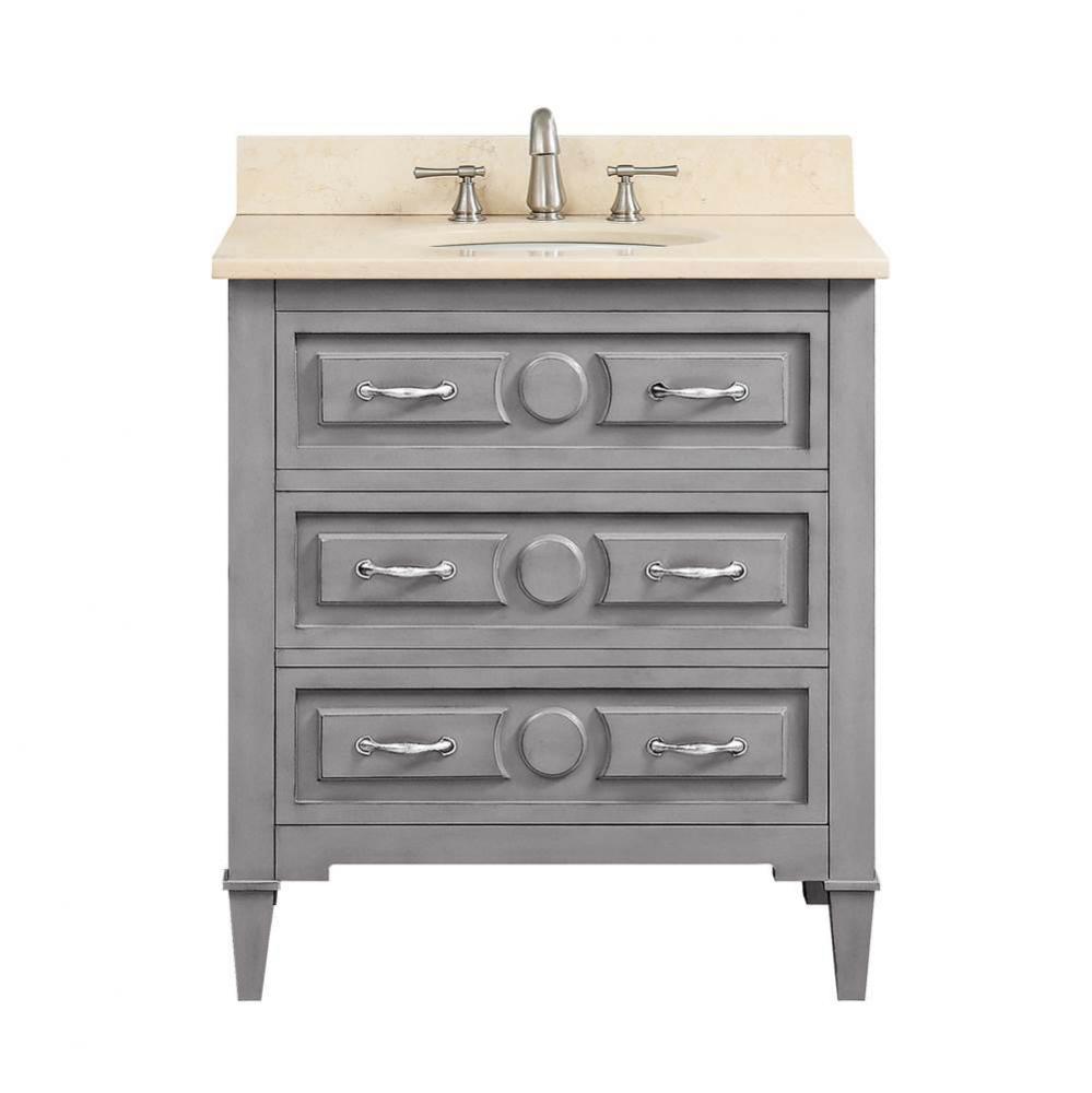 Avanity Kelly 31 in. Vanity in Grayish Blue finish with Galala Beige Marble Top