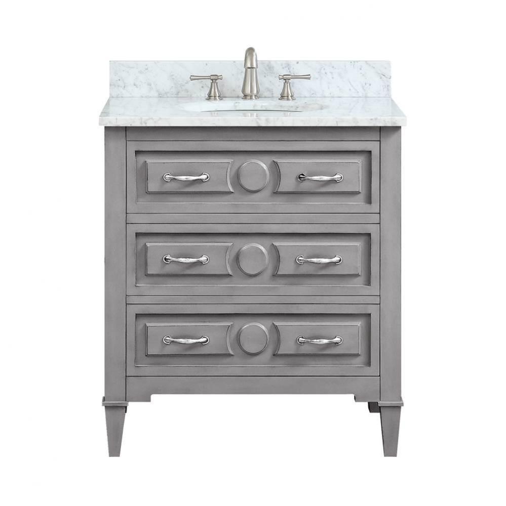 Avanity Kelly 31 in. Vanity in Grayish Blue finish with Carrara White Marble Top