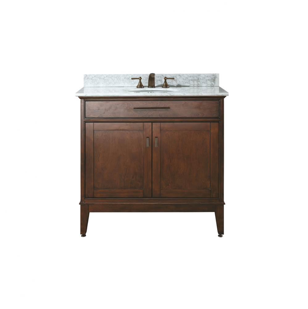 Avanity Madison 37 in. Vanity in Tobacco finish with Carrara White Marble Top