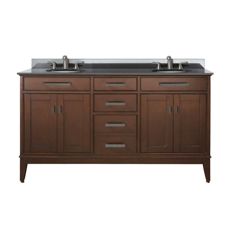 Avanity Madison 61 in. Double Vanity in Tobacco finish with Black Granite Top