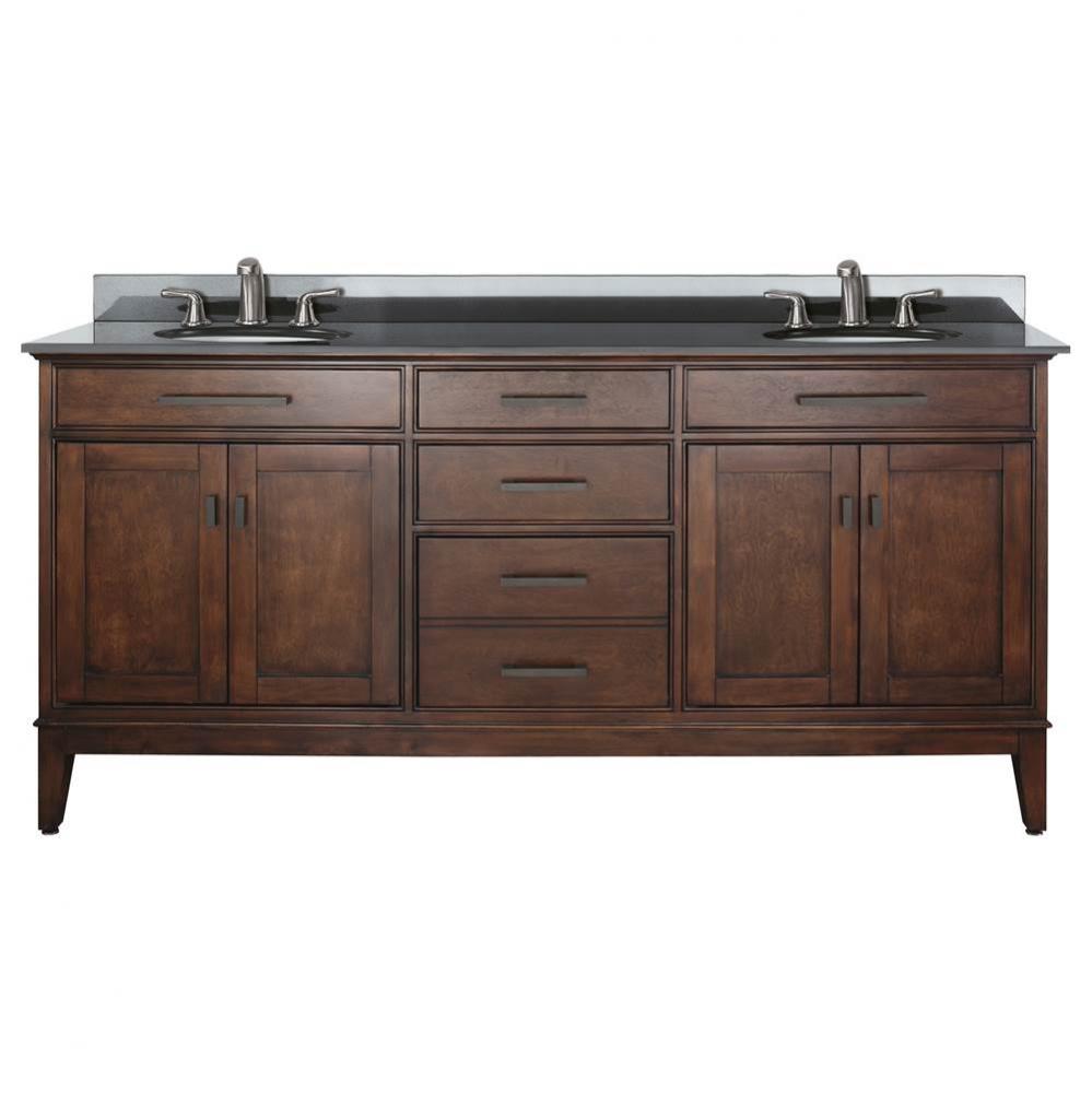 Avanity Madison 73 in. Double Vanity in Tobacco finish with Black Granite Top