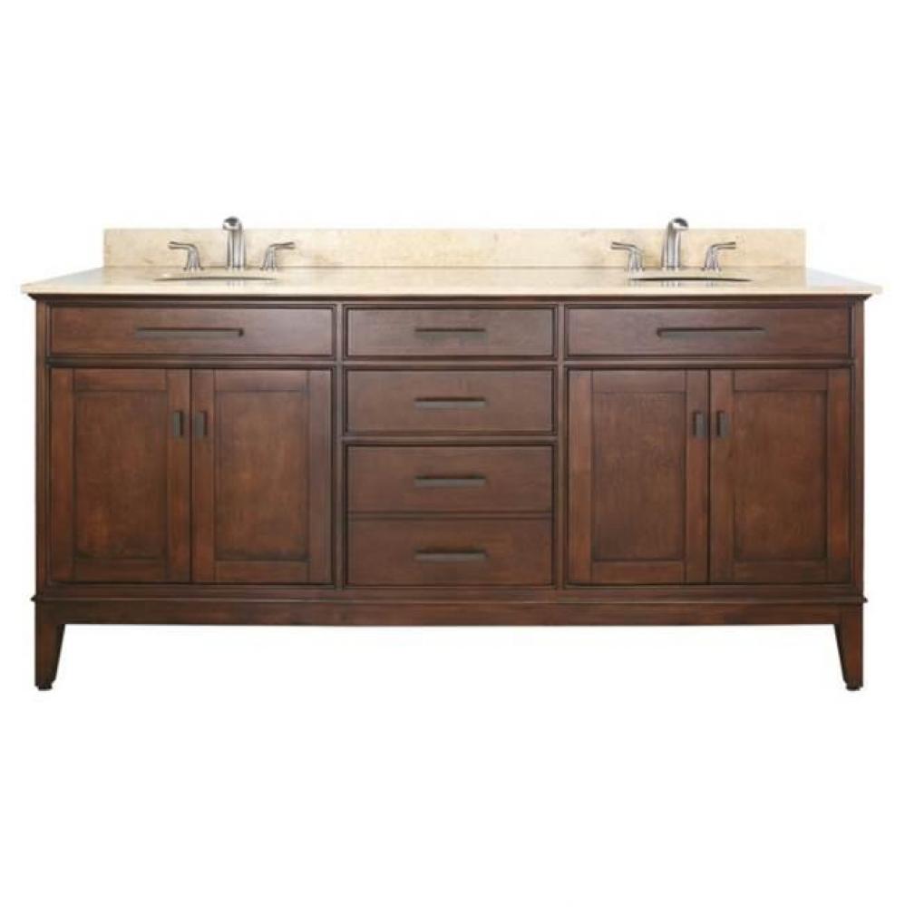 Avanity Madison 73 in. Double Vanity in Tobacco finish with Galala Beige Marble Top