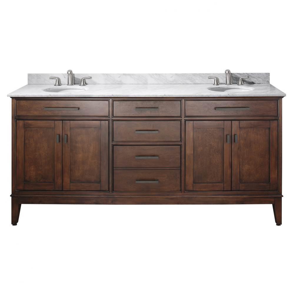 Avanity Madison 73 in. Double Vanity in Tobacco finish with Carrara White Marble Top