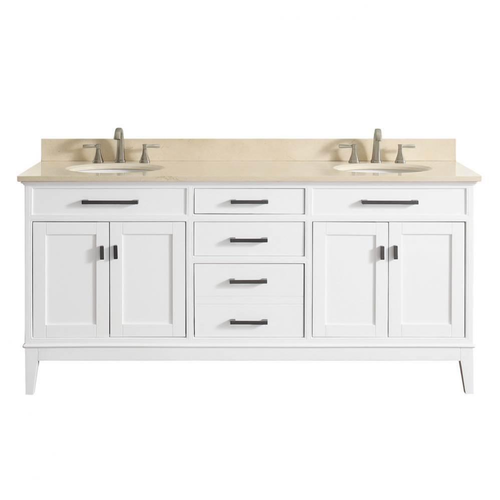 Avanity Madison 73 in. Double Vanity in White finish with Galala Beige Marble Top