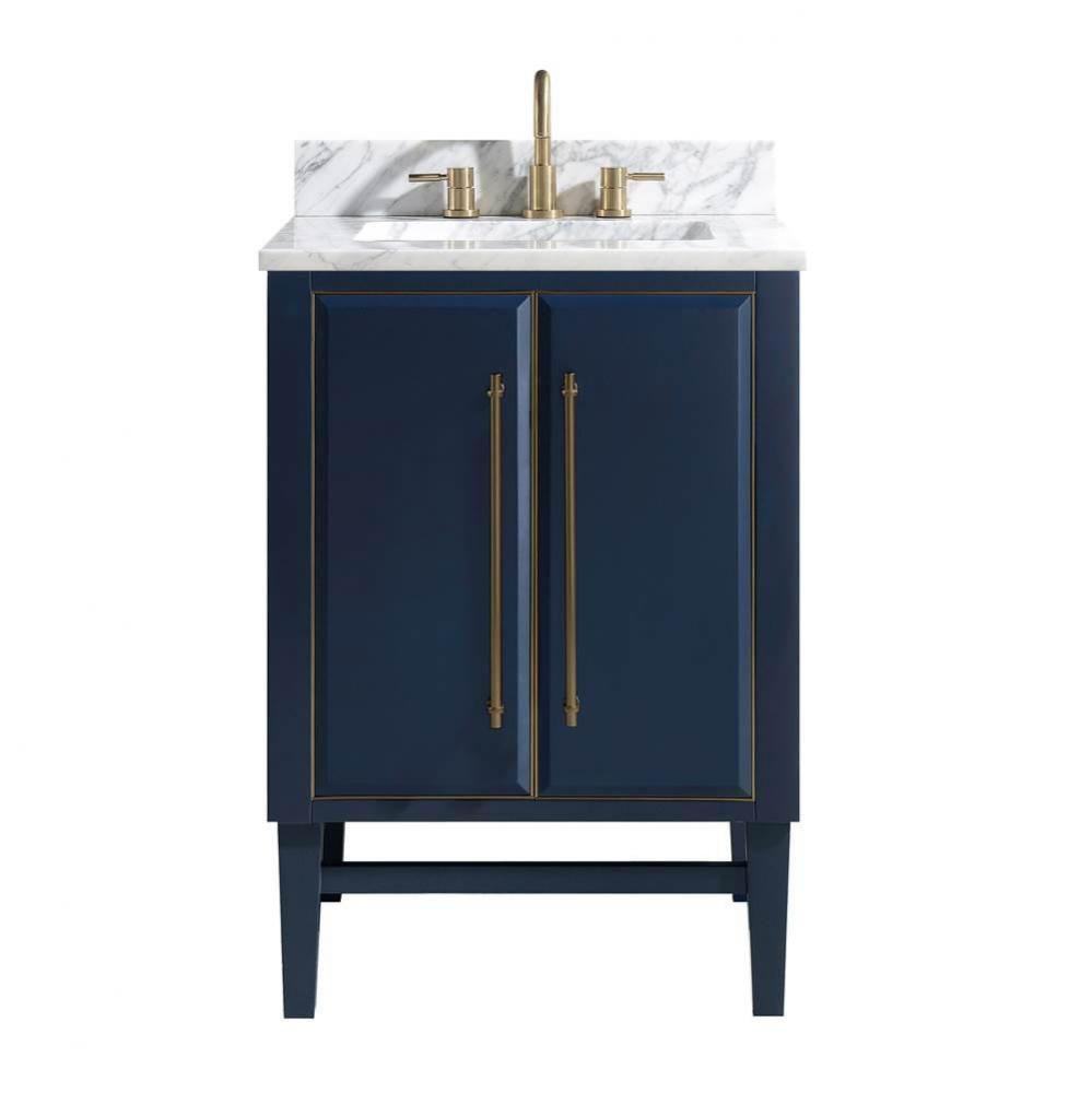 Avanity Mason 25 in. Vanity Combo in Navy Blue with Gold Trim and Carrara White Marble Top