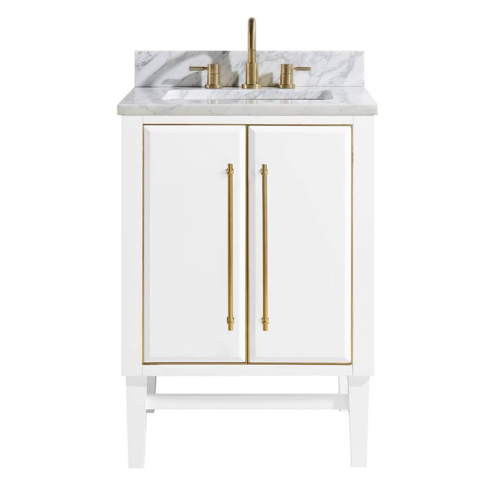 Avanity Mason 25 in. Vanity Combo in White with Gold Trim and Carrara White Marble Top