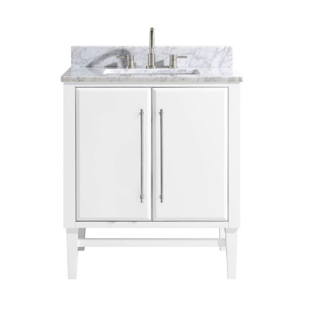 Avanity Mason 31 in. Vanity Combo in White with Silver Trim and Carrara White Marble Top