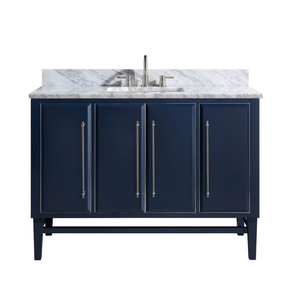 Avanity Mason 49 in. Vanity Combo in Navy Blue with Silver Trim and Carrara White Marble Top