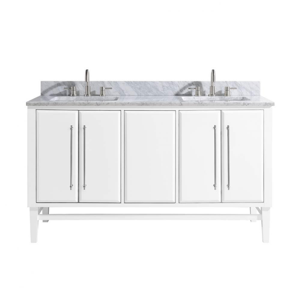 Avanity Mason 61 in. Vanity Combo in White with Silver Trim and Carrara White Marble Top