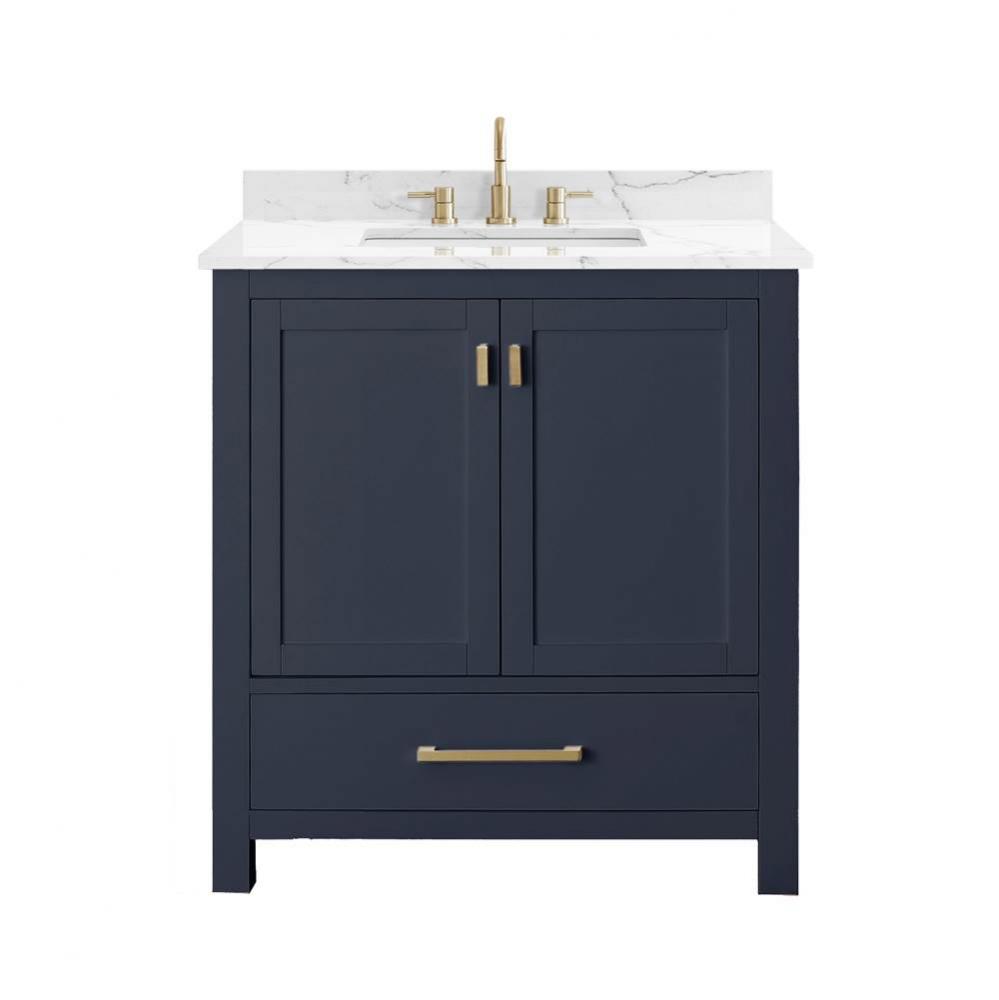 Avanity Modero 31 in. Vanity in Navy Blue with Cala White Engineered Stone Top