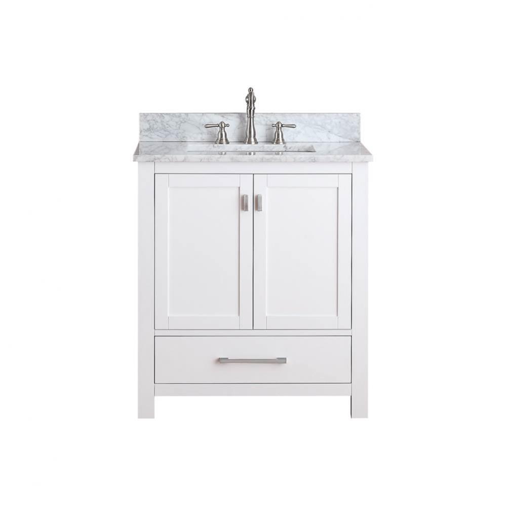 Avanity Modero 31 in. Vanity in White finish with Carrara White Marble Top