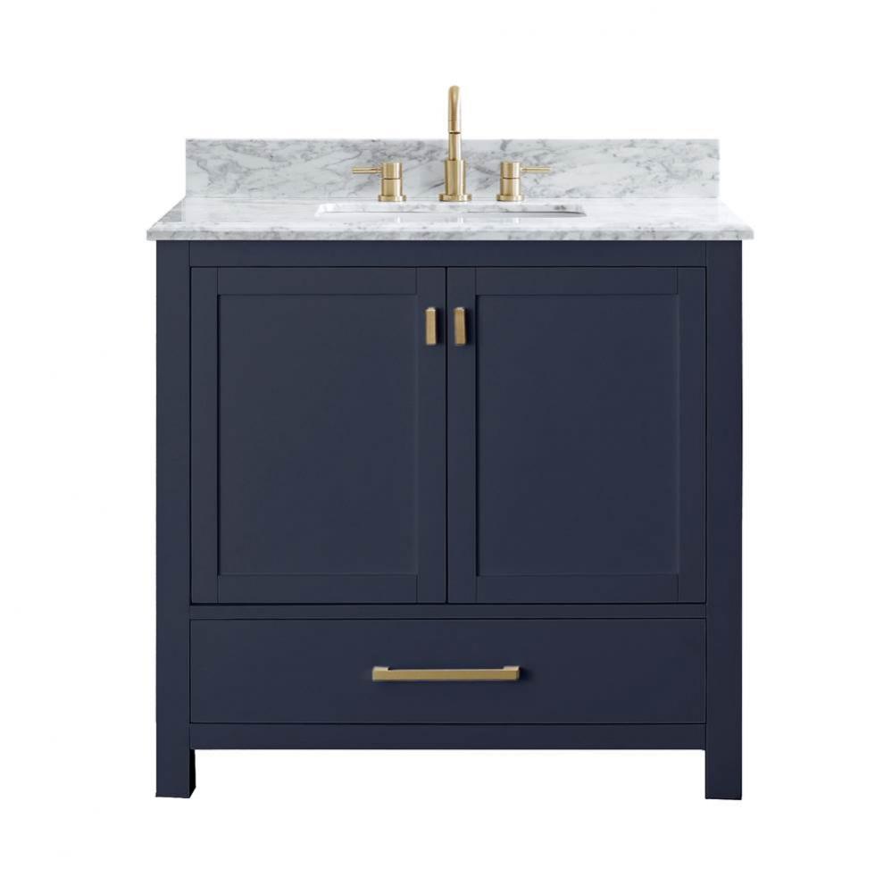 Avanity Modero 37 in. Vanity in Navy Blue with Carrara White Marble Top