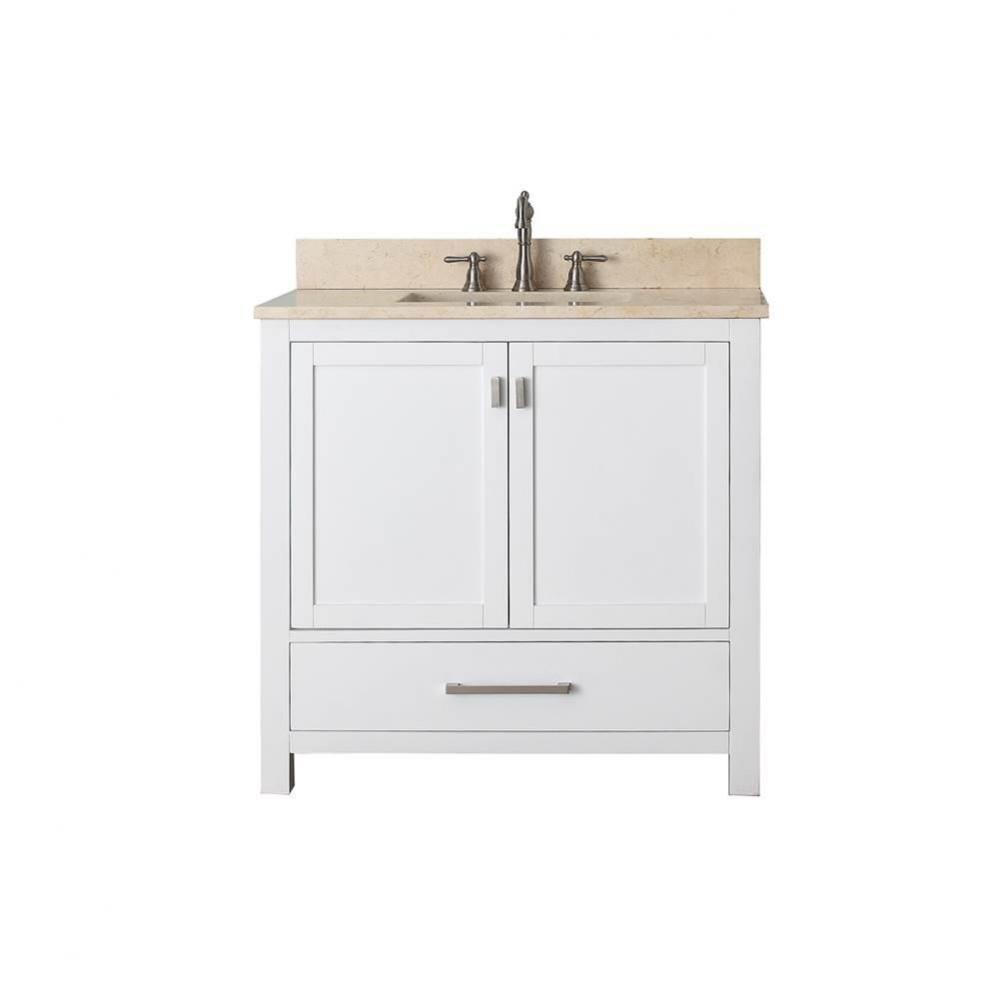 Avanity Modero 37 in. Vanity in White finish with Galala Beige Marble Top